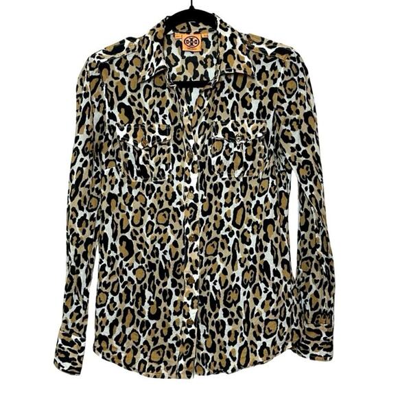 Tory Burch Tops - Tory Burch Women’s Leopard Print Button Down Long Sleeve Shirt Size 2